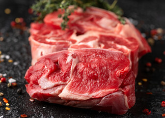 Raw fresh Beef shin with herbs and seasonings