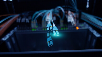 Network Optical Fiber Cables and Hub Telecommunication. 