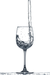 Glass of clean water with splash on white background