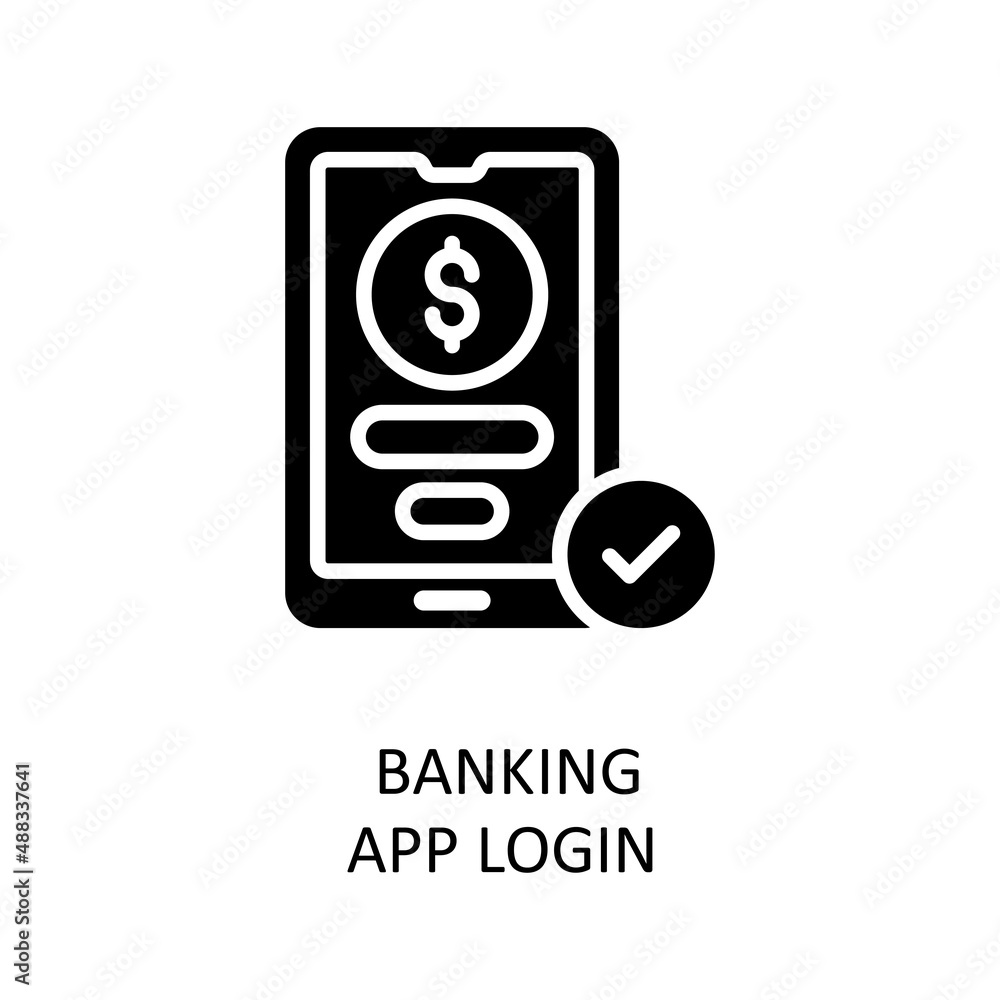 Poster banking app login vector solid icon design illustration. banking and payment symbol on white backgro