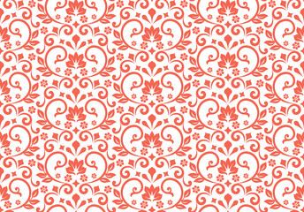 Flower geometric pattern. Seamless vector background. White and pink ornament