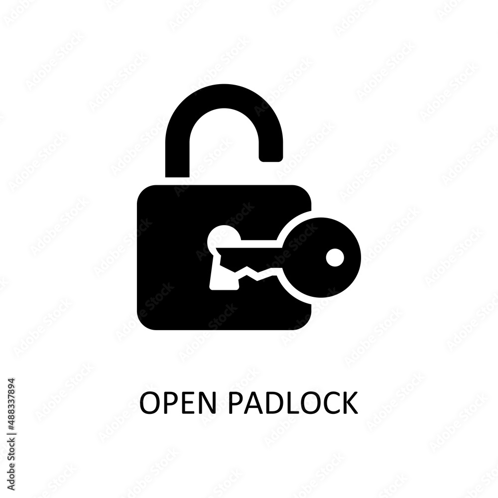 Poster open padlock vector solid icon design illustration. banking and payment symbol on white background e