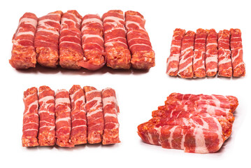 Chevapchichi in bacon isolated on white background.