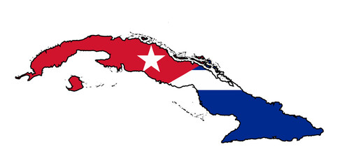 Cuba Isolated Silhouette Over National Flag