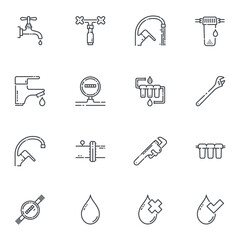 Vector plumbing line icons isolated on transparent background