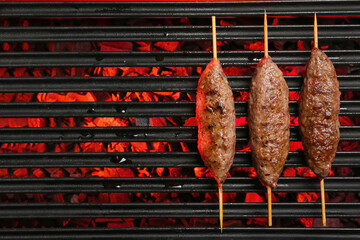 Skewers with tasty lula kebab on grill