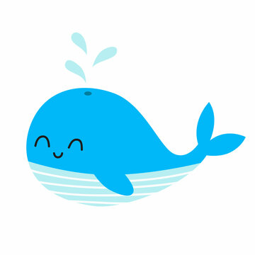 Cute blue whale. Vector childish illustration