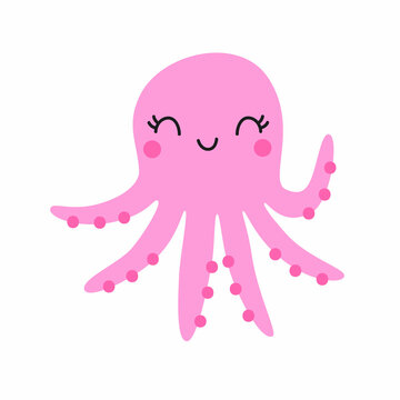 Cute pink octopus. Vector childish illustration