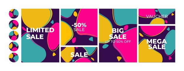 Set of modern design templates with abstract spots, bright colors, background for posters or banners. vector image