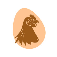 Silhouette of the head and neck of a chicken on a white background. Bird's head. Chicken logo