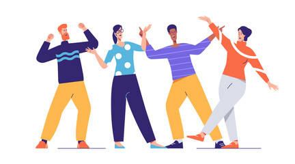 Vector illustration of a group of laughing joyful people. Editable stroke, global swatches