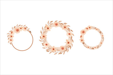 Set Brown Wreath Watercolor for Wedding Invitation