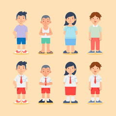 Elementary school student kids standing happy character
