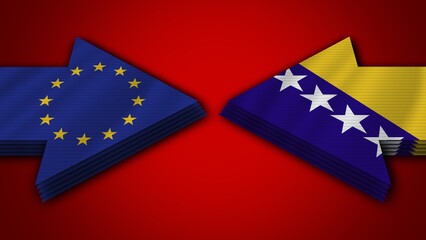 Bosnia and Herzegovina vs European Union Arrow Flags – 3D Illustration