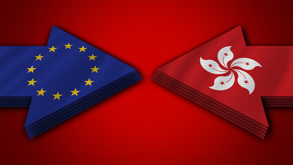 Hong Kong vs European Union Arrow Flags – 3D Illustration