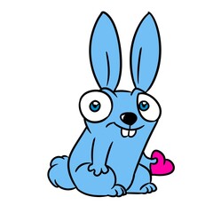 Fototapeta na wymiar Funny blue rabbit parody character animal illustration cartoon