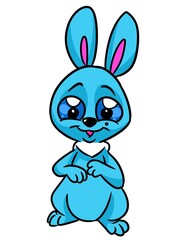 Fototapeta na wymiar Little blue rabbit big eyes illustration cartoon