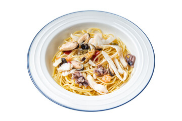 pasta spaghetti seafood meal second course italian cuisine snack on the table copy space food background 