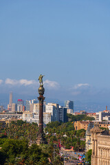 Columbus monument and Barcelona skyline during summer season, Barcelona, Catalonia, Spain