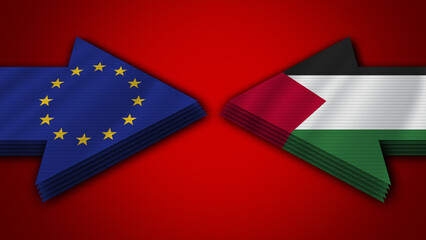 Palestine vs European Union Arrow Flags – 3D Illustration