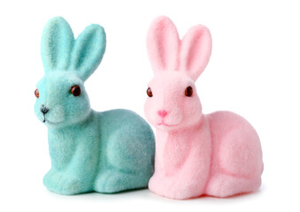 Beautiful Easter bunnies on white background