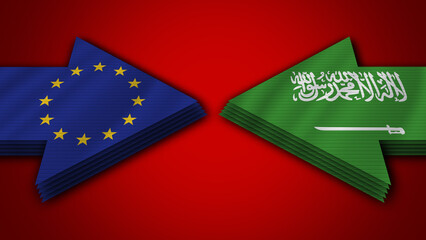 Saudi Arabia vs European Union Arrow Flags – 3D Illustration