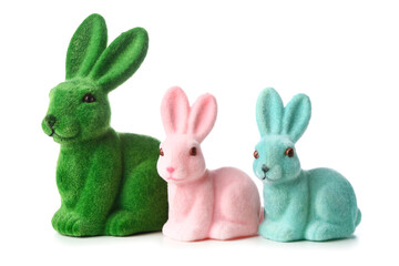Beautiful Easter bunnies on white background