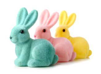 Beautiful Easter bunnies on white background