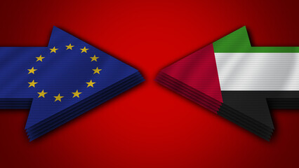 United Arap Emirates vs European Union Arrow Flags – 3D Illustration