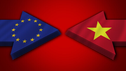Vietnam vs European Union Arrow Flags – 3D Illustration