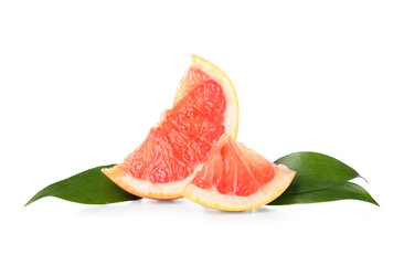 Fresh grapefruit pieces on white background