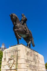 Batalha, Portugal, August 21, 2021: The Equestrian Statue of Nuno Alvares Pereira in Batalha, Portugal. Commemorates his decisive win in 1385 over the Castilians during the Battle of Aljubarrota.
