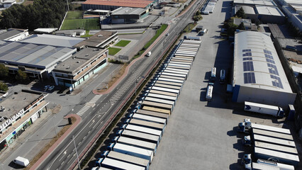 Ribeirao, Portugal, August 4, 2021: Aerial view of the SAM Business Park, located south of Famalicao county, this business park is served by the N14. The Supply Market.