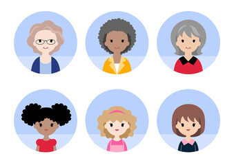 Old women and little girls avatar icon set.