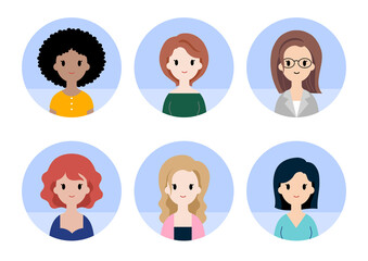 Woman avatars flat icon set.