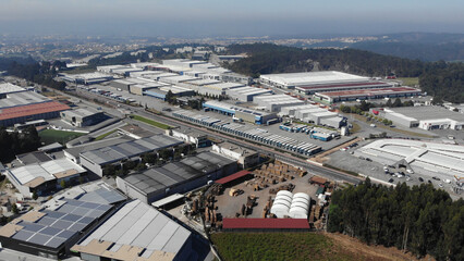 Ribeirao, Portugal, August 4, 2021: Aerial view of the SAM Business Park, located south of...