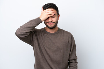 Young Brazilian man isolated on white background with headache