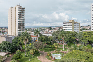 Fototapeta na wymiar Aerial view of square Matriz, downtown in Passos, Minas Gerais, Brazil
