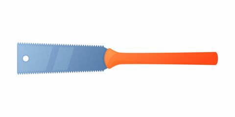 Vector illustration hacksaw with orange handle isolated on white background. Carpenter or repairmen handsaw vector icon in flat cartoon style. Construction tool. Japanese saw.
