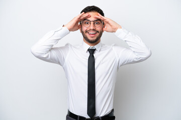 Business Brazilian man isolated on white background with surprise expression