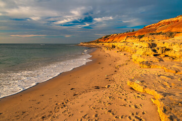 Port Noarlunga South beach coastline at sunset, South Australia