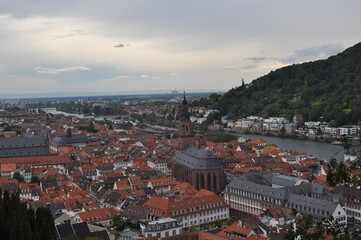 A small ancient town through which the river passes. Beautiful landscape of a European city. top view for postcard.