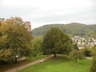 A small ancient town through which the river passes. Beautiful landscape of a European city. top view for postcard.