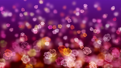 Abstract Romantic Sweet Red Purple Orange Light Blurry Focus Big And Small Flying Rose Flowers Shapes Background Design