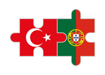 puzzle pieces of turkey and portugal flags. vector illustration isolated on white background