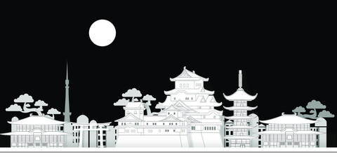 japanese landscape papercut style vector design