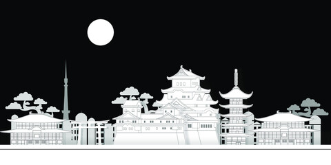 Obraz premium japanese landscape papercut style vector design