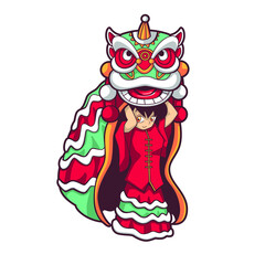 lion dance woman vector illustration design 