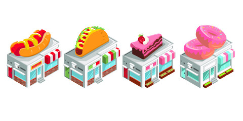 Fototapeta premium little restaurant isometric style vector illustration design
