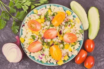 Fresh salad with bulgur groats and vegetables. Healthy lifestyles and nutrition
